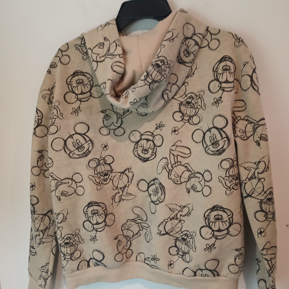 Disney Minnie Mickey Mouse Sketch Zip Up Hoodie Tan Fleece Sweatshirt Small S - Picture 7 of 8